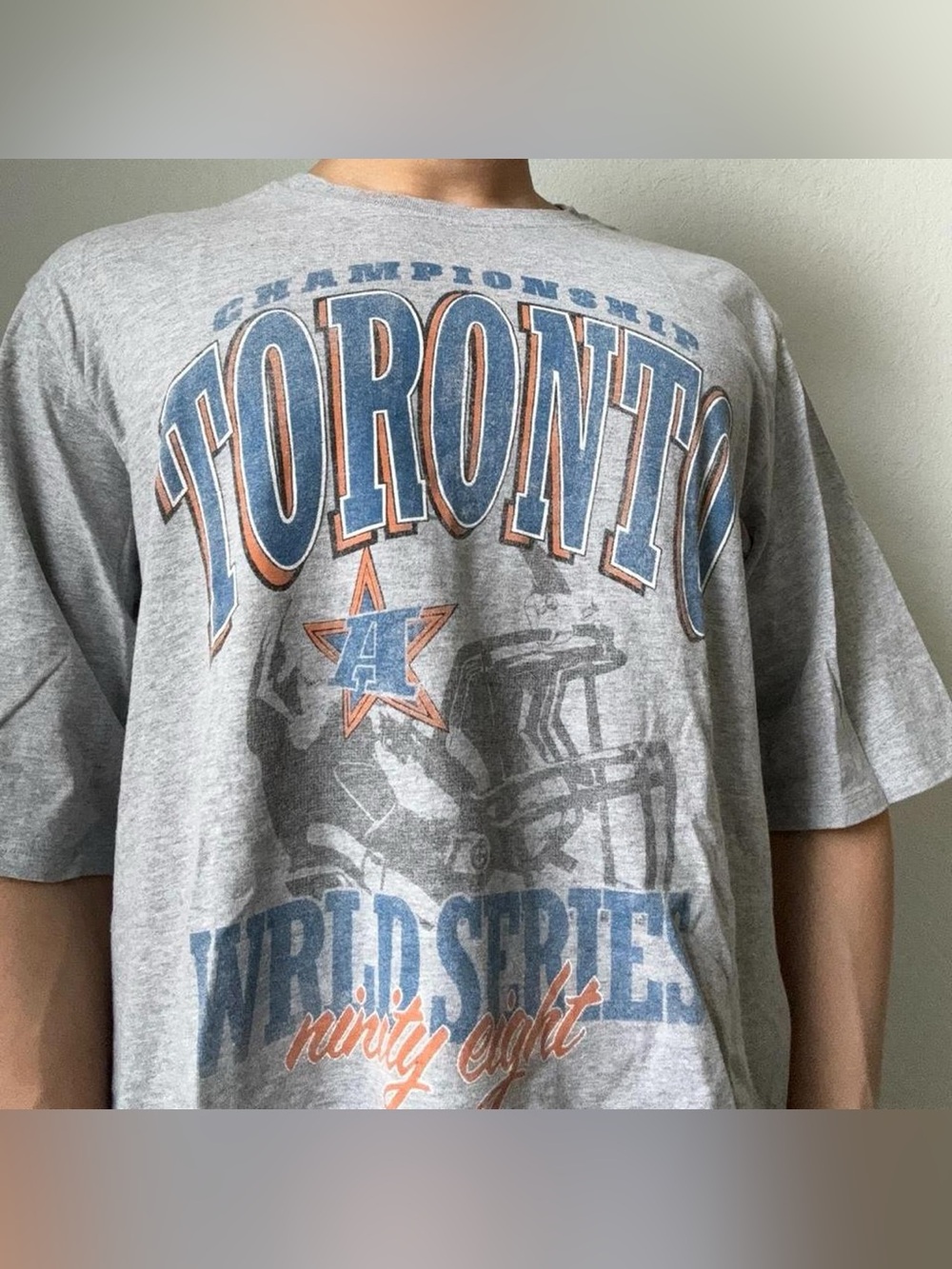 Toronto World Series Championship Graphics Grey Oversized Boxy Tee Shirt